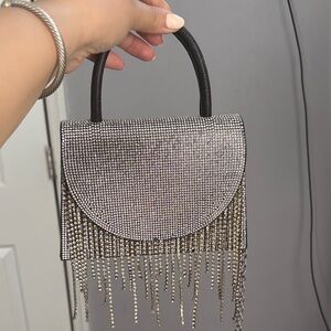 Crystal Fringe Top-Handle Evening Bag - Silver
